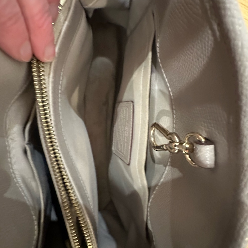 Coach Margot Beige Color Block Two-Tone Leather Satchel Shoulder Bag - Picture 8 of 16